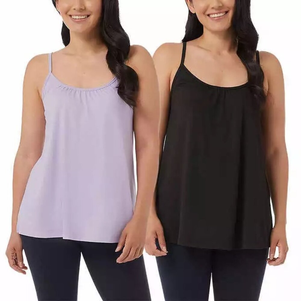 32 Degrees Cool Ladies’ BRA CAMI 2-pack, Black/Lilac, S, M, L, XL, XXL, NWT